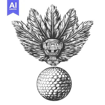 Popular premium asset: A Black and White Illustration of a Golf Ball Topped with a Feather He