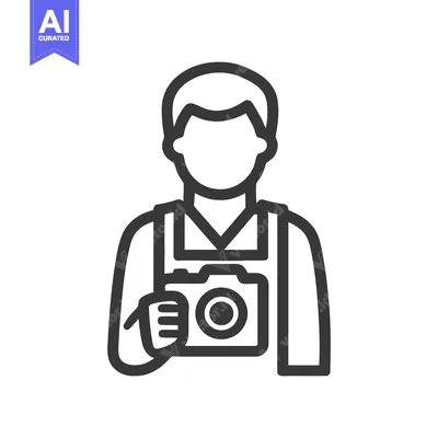 Aset desain premium: Modern Minimalist Line Art Icon of a Photographer Holding a Camera, Pe