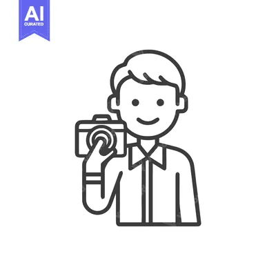 Popular premium asset: Smiling Person Holding Camera Line Art Icon, Modern Minimalist Photogr