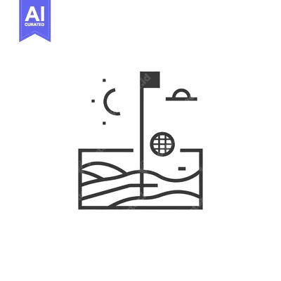 A Black and White Illustration of a Golf Course with a Flag, Ball, and