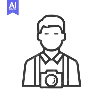 Aset desain premium: Professional Photographer Avatar Icon with Camera, Clean Line Art Desi