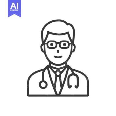 Minimalist Line Art Icon of Smiling Male Doctor with Stethoscope and G