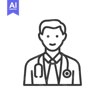 Smiling Male Doctor Line Art Icon with Stethoscope, Professional Healt