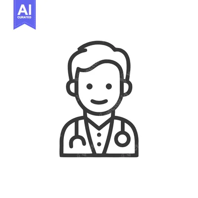 Aset desain premium: Professional Minimalist Line Art Icon of a Friendly Doctor with Stetho
