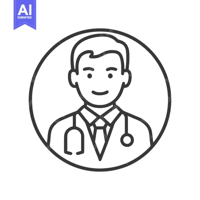 Aset desain premium: Minimalist Black and White Doctor Icon with Stethoscope and Friendly S