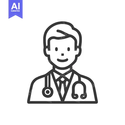 Aset desain premium: Friendly Male Doctor Icon with Stethoscope, Minimalist Line Art for He
