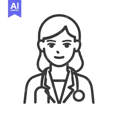 Aset desain premium: Smiling Female Doctor Line Art Icon with Stethoscope, Healthcare Profe