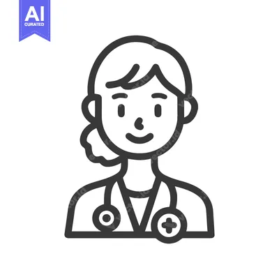Aset premium populer: Smiling Female Doctor Icon with Stethoscope, Modern Minimalist Line Ar