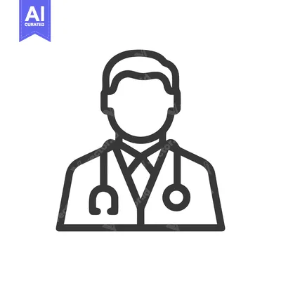 Aset desain premium: Clean Line Art Doctor Icon with Stethoscope, Healthcare Professional S
