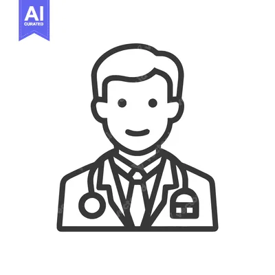 Friendly Male Doctor Icon with Stethoscope, Minimalist Line Art for He