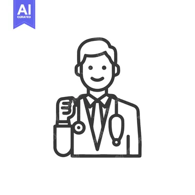 Friendly Male Doctor Line Icon with Stethoscope and Confident Gesture,