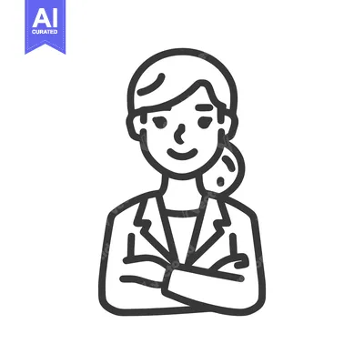 Aset desain premium: Minimalist Line Art Icon of Confident Businesswoman with Crossed Arms