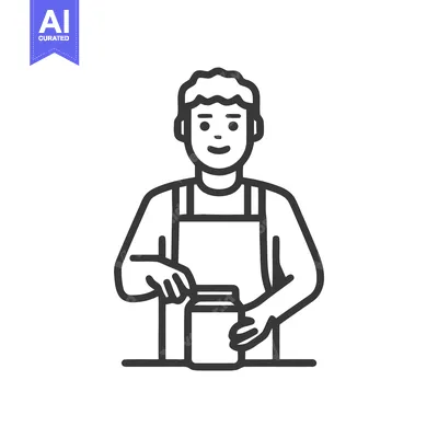 Popular premium asset: Smiling Chef or Maker in Apron with Jar, Minimalist Line Art Icon