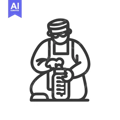 Aset premium populer: Minimalist Line Art Icon of Chef or Food Worker Bottling Liquid in Kne