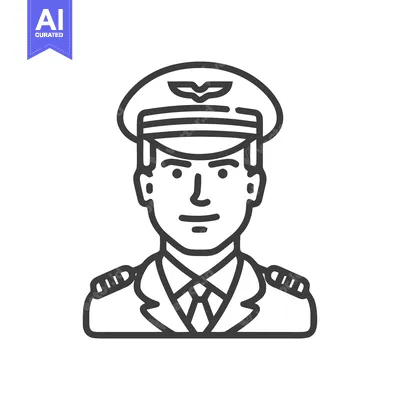 Popular premium asset: Clean Line Art Icon of Male Pilot in Uniform, Featuring Hat with Wings