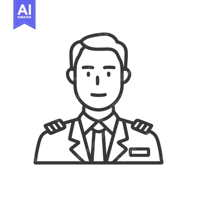 Aset desain premium: Clean Line Art Icon of a Male Pilot or Captain in Uniform with Epaulet