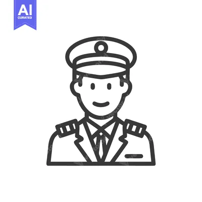 Aset premium populer: Smiling Line Art Pilot Icon with Uniform and Cap, Professional Avatar