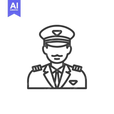 Minimalist Line Art Pilot or Captain Icon with Uniform and Cap, Profes