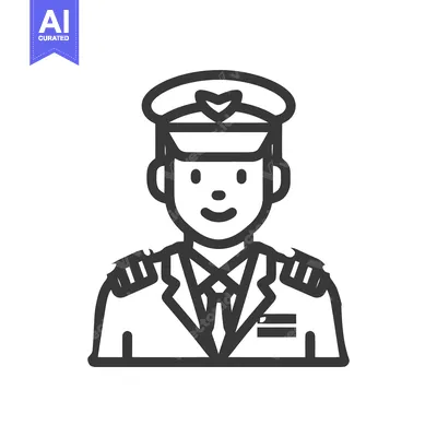 Aset premium populer: Professional Male Pilot Icon in Clean Line Art Uniform with Smiling Fa