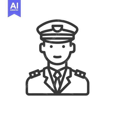 Smiling Male Pilot or Captain in Uniform Line Art Icon