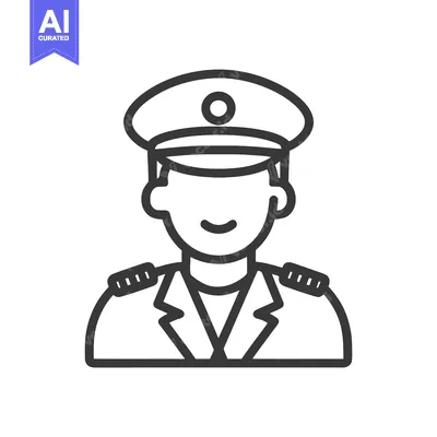 Smiling Male Officer Icon with Peaked Cap and Epaulets, Simple Outline