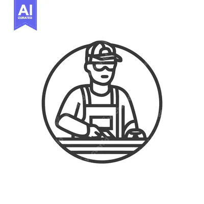 Aset premium populer: Craftsman Working Icon: Line Art of Person in Safety Gear and Apron, R