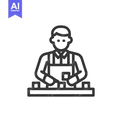 Industrial Worker Assembling Products on Production Line Icon, Manufac