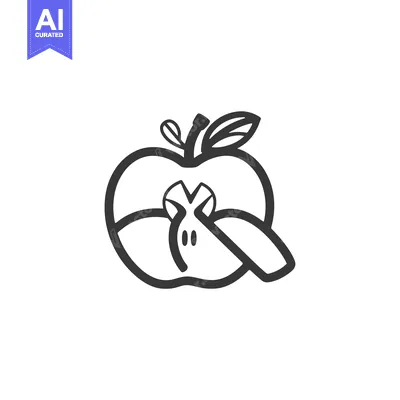 A Black and White Illustration of a Half-Eaten Apple