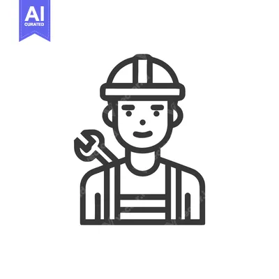 Popular premium asset: Professional Male Worker Icon with Wrench and Hard Hat, Mechanic Line