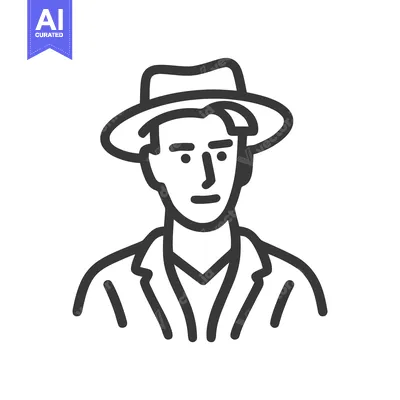 Popular premium asset: Monochrome Line Art Portrait of a Man Wearing a Stylish Fedora Hat Ico