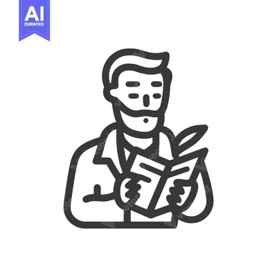 Premium design asset: Stylized Vector Icon of a Man with a Beard Reading a Book and Holding
