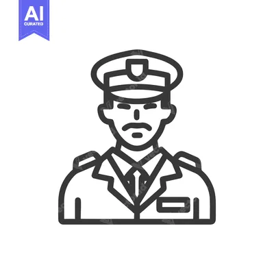 Vector Line Icon of a Uniformed Officer with Moustache and Peaked Cap