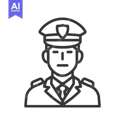 Minimalist Line Icon of Authority Figure in Uniform, Police Officer, P