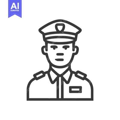 Stylized Vector Outline Icon of a Male Police or Security Officer in U