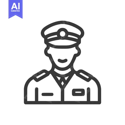 Aset desain premium: Smiling Pilot Icon: Minimalist Line Art of Uniformed Captain with Peak