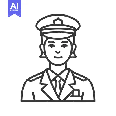 Minimalist Line Art Icon of Professional Woman in Uniform and Peaked C