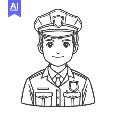 Aset premium populer: Approachable Young Male Police Officer in Uniform, Minimalist Line Art