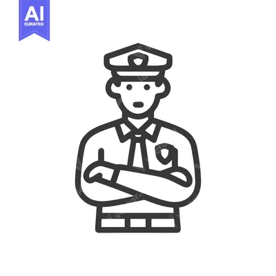 Professional Police Officer Line Icon with Crossed Arms, Security Guar