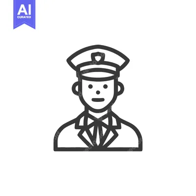 Professional Man in Uniform Line Icon with Cap and Tie, Minimalist Vec