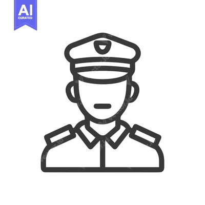 Aset premium populer: Professional Uniformed Officer Icon: Minimalist Line Art Avatar with C