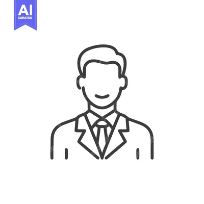 Aset premium populer: Minimalist Line Icon of Smiling Businessman in Suit for User Profile A