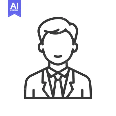 Premium design asset: Minimalist Line Art Icon of a Professional Man in Suit and Tie, Facele