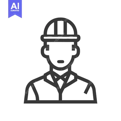 Clean Vector Outline Icon of a Male Construction Worker or Engineer in