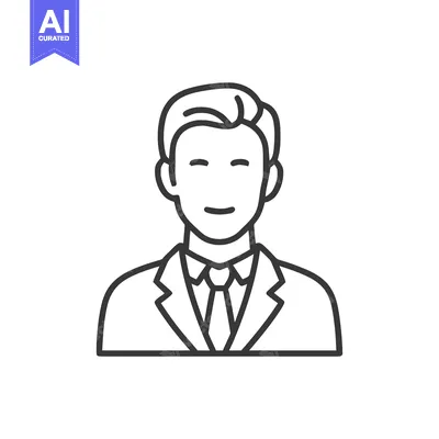 Aset desain premium: Clean Line Art Icon of Smiling Professional Man in Suit, Minimalist Ve