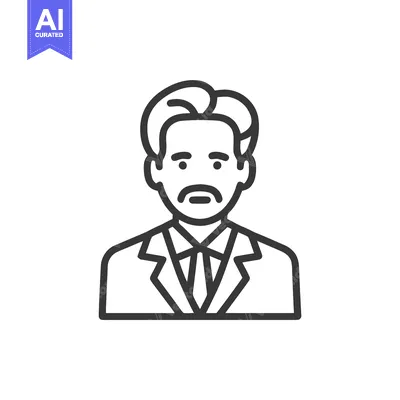 Minimalist Line Art Icon of Professional Man with Mustache and Suit, C
