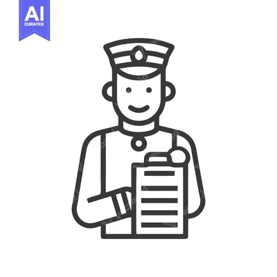 Friendly Service Staff Icon with Clipboard and Pen, Minimalist Line Ar