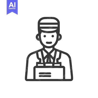 Aset desain premium: Simple Line Art Bellhop Icon Representing Hotel Service and Hospitalit