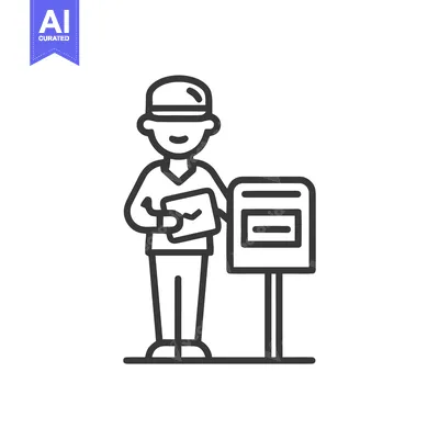Minimalist Line Art Icon of Mail Carrier or Person Sending Letter at P