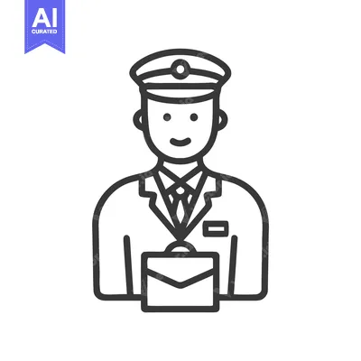Smiling Professional Man in Uniform with Cap and Briefcase Line Icon