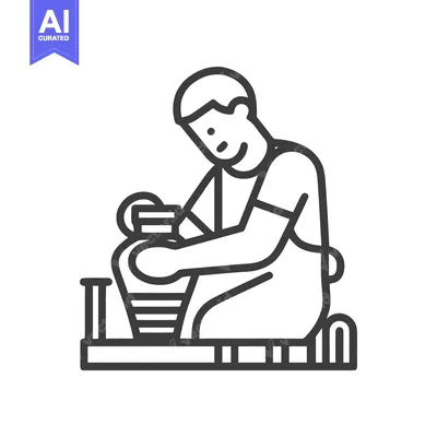 Premium design asset: Line Art Icon: Artisan Potter Shaping Clay on Wheel, Creative Craft Ho